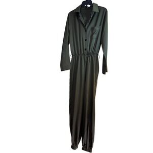 Gritty Soul Womens XXL Olive Green Long Sleeve Utility Button Front Jumpsuit